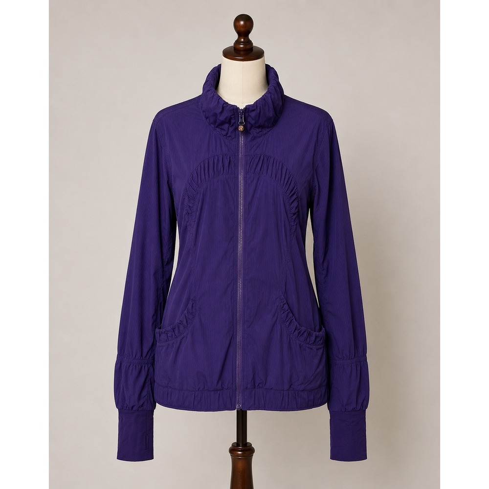 Lululemon Dance Studio Jacket Purple Pinstripe Full Zip Thumbholes Size 10